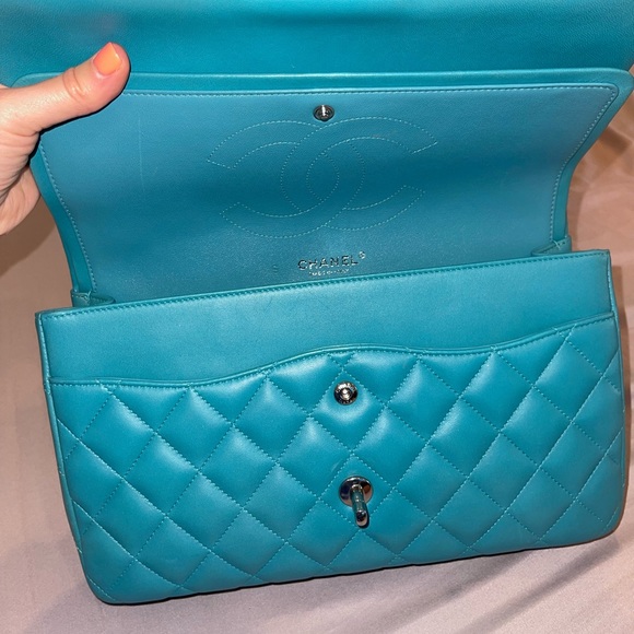 Chanel Jumbo Double Flap Bag Turquoise Blue Lambskin - Picture 6 of 15
